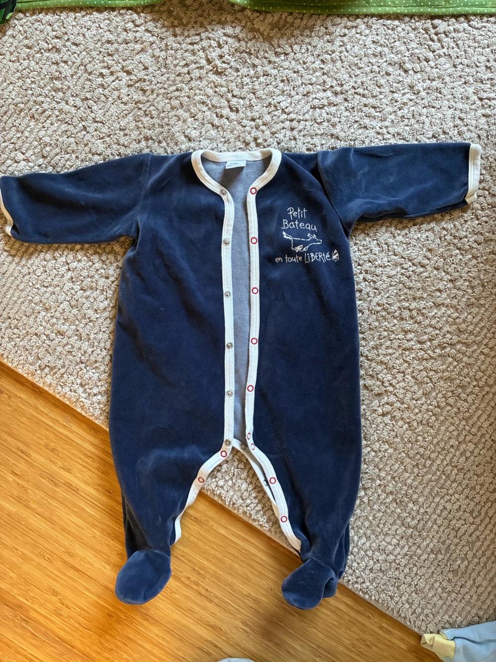 Petit Bateau Navy and White Footed One-Piece